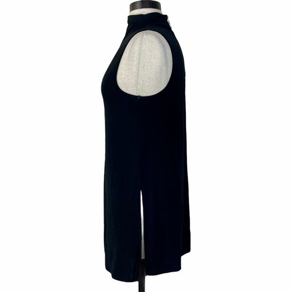 Ella Moss mock turtleneck tunic top, black stretch knit sleeveless side slit - Picture 4 of 7